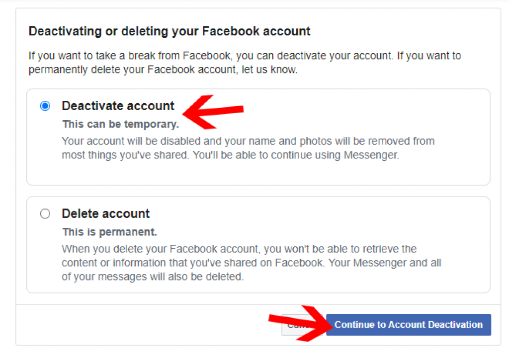 Easily deactivate facebook account 5