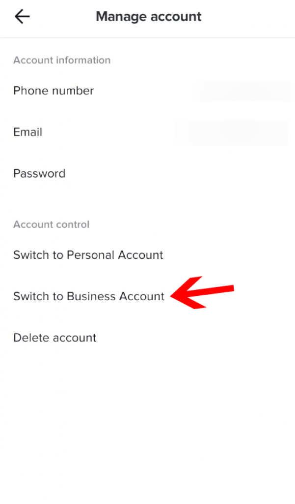 Switch to TikTok Business account
