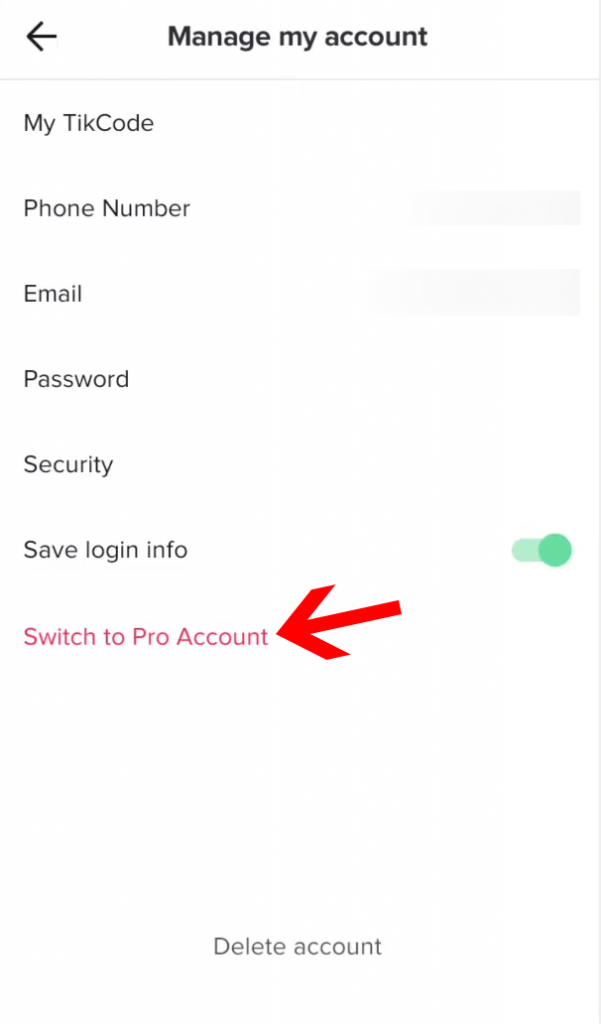 Switch to TikTok pro account