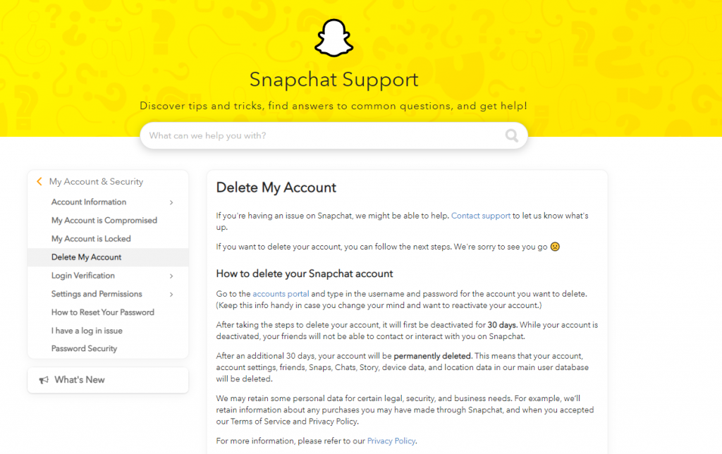 Delete snapchat account from desktop 