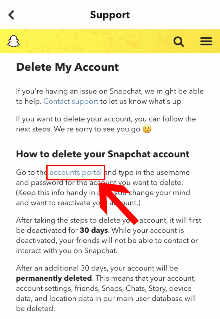 Delete your snapchat account