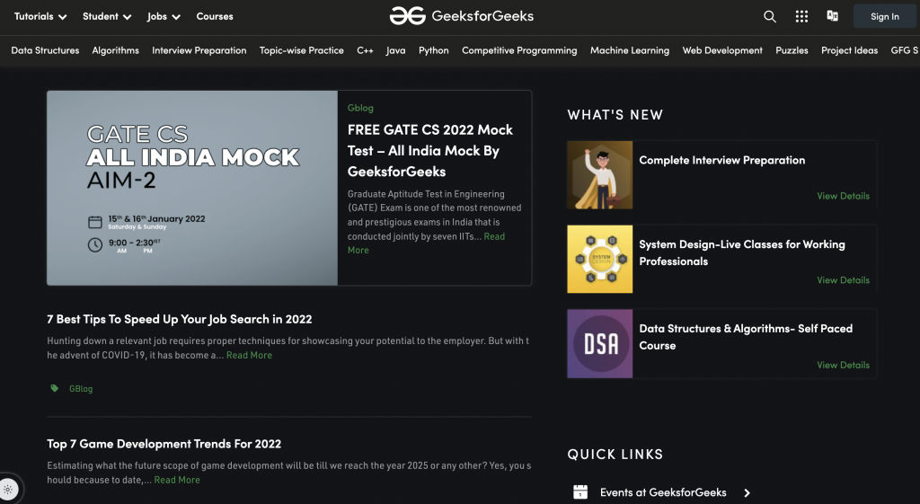 GeeksforGeeks - best website to learn coding