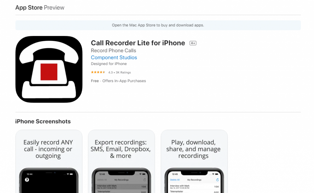 Call recorder lite for iPhone