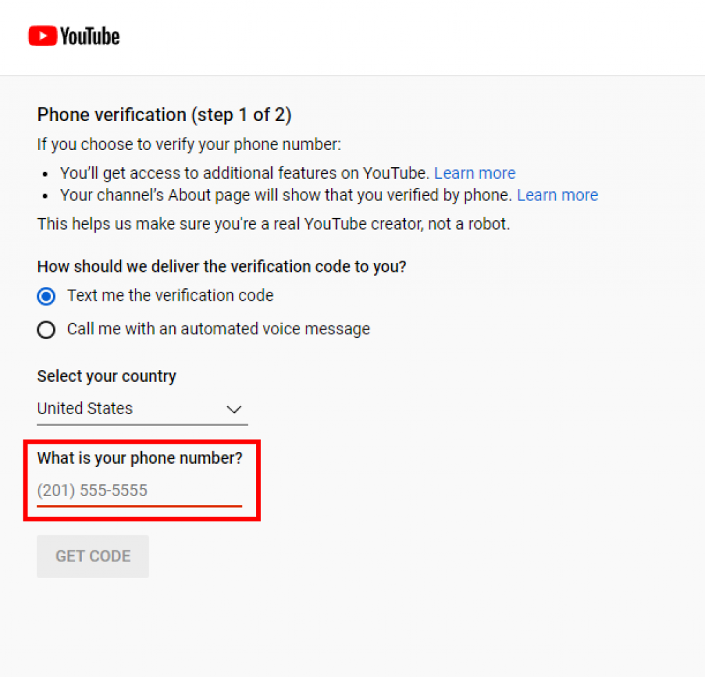 YouTube account verification