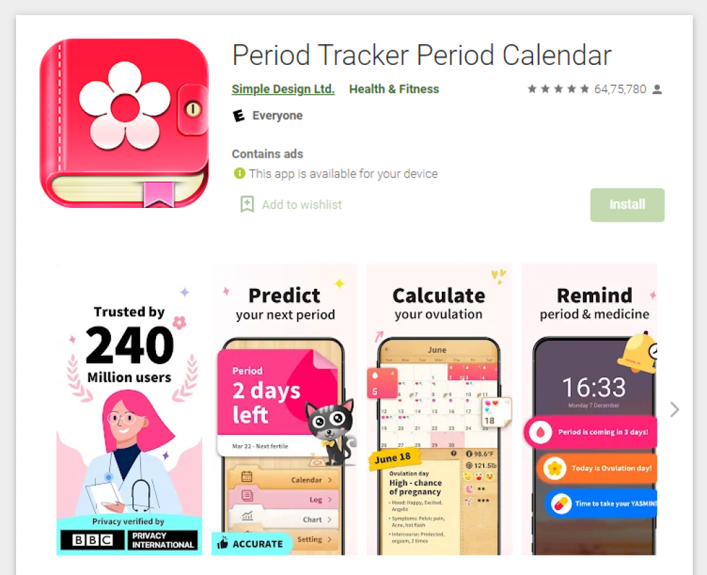 Period tracker by simple design