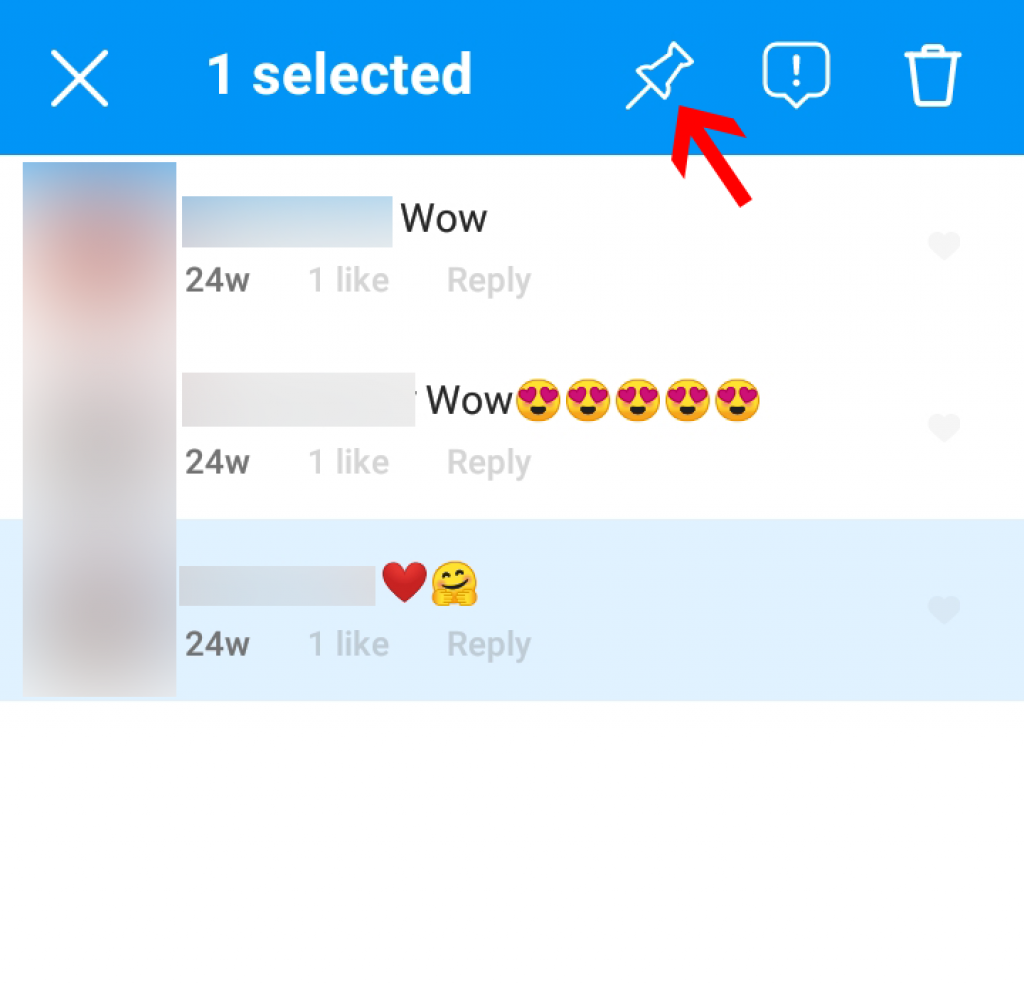 Pin comment on Instagram from android
