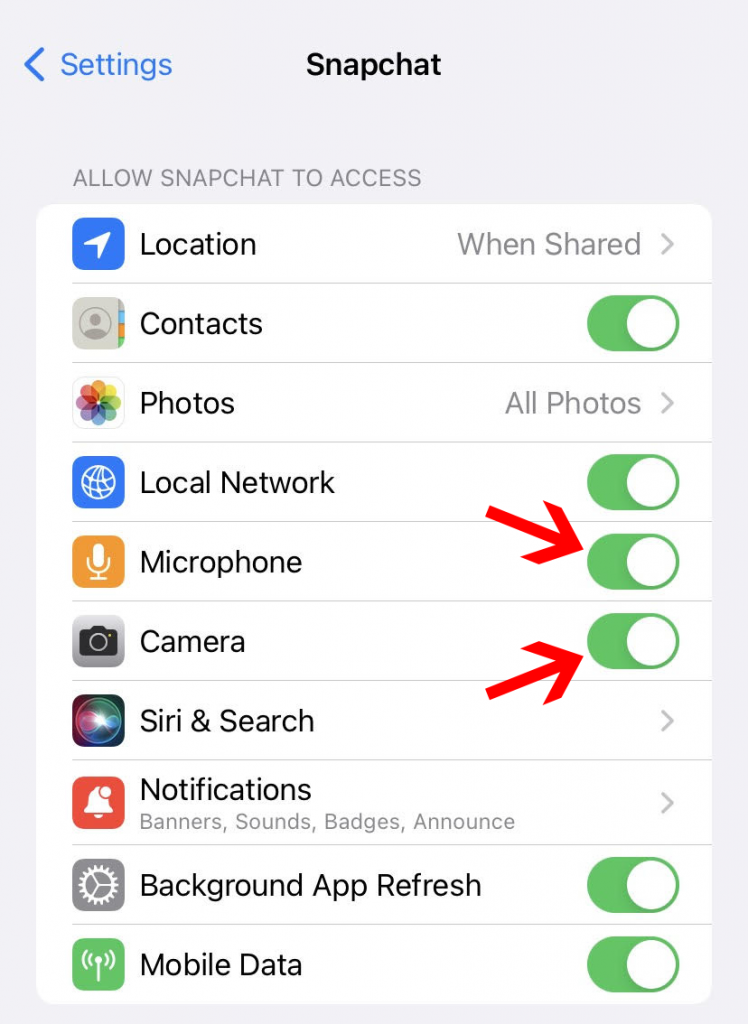 Allow camera access to snapchat