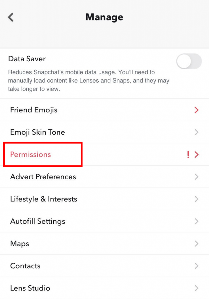 Snapchat app permissions
