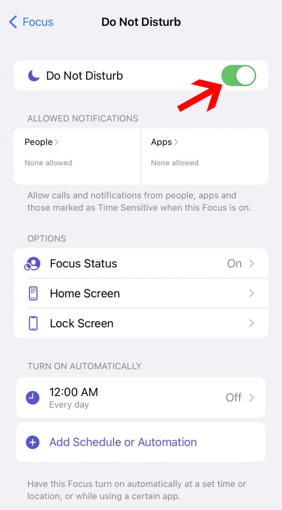 Turn off do not disturb  mode iphone