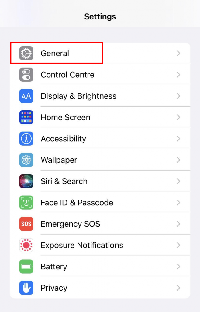 iPhone general settings