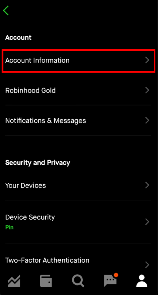 Robinhood account information
