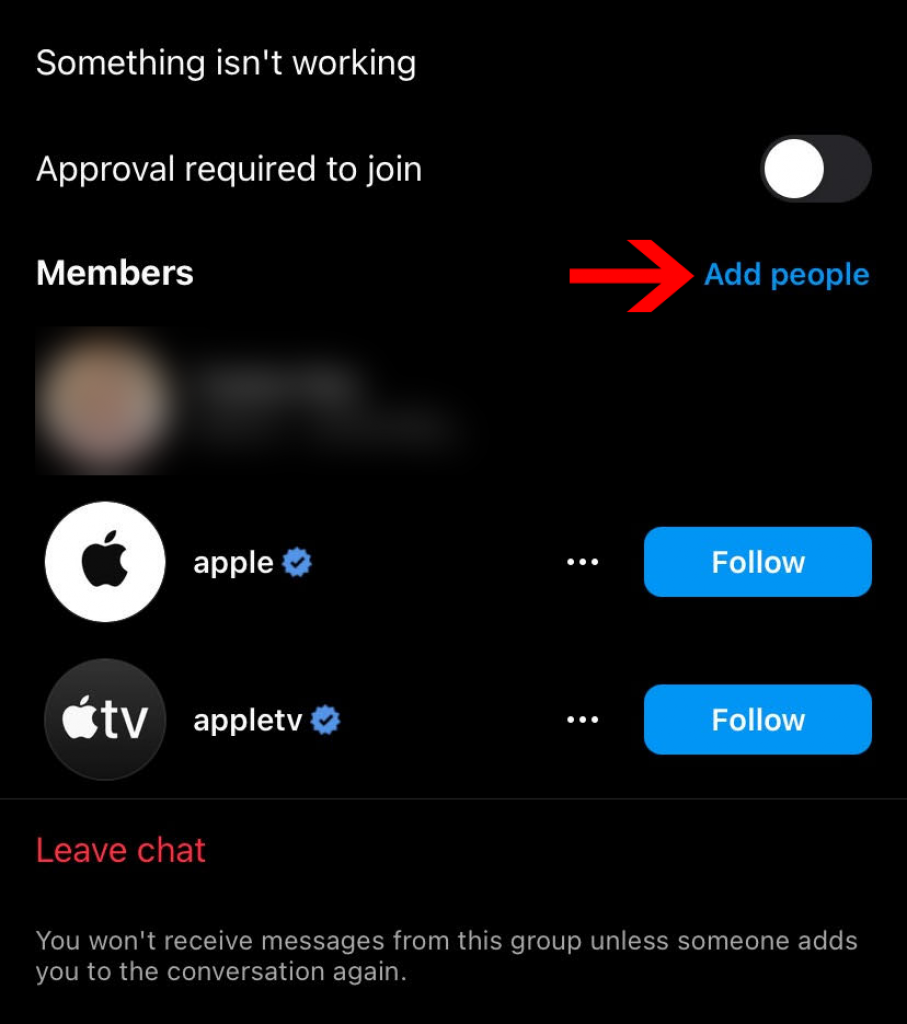 Add people on Instagram group chat