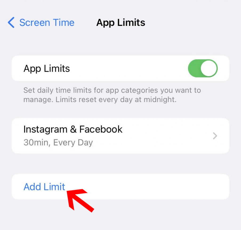 Add app limit on iPhone