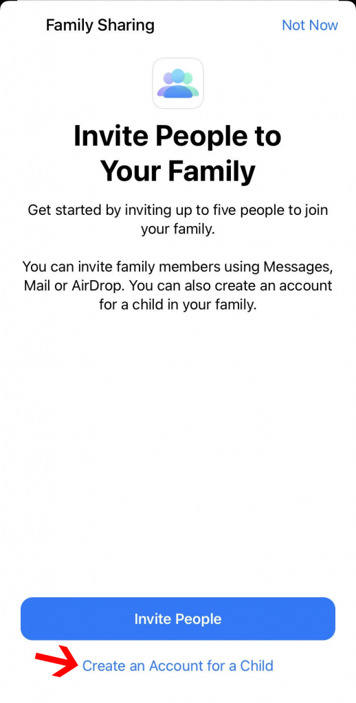 Create an child account for iPhone