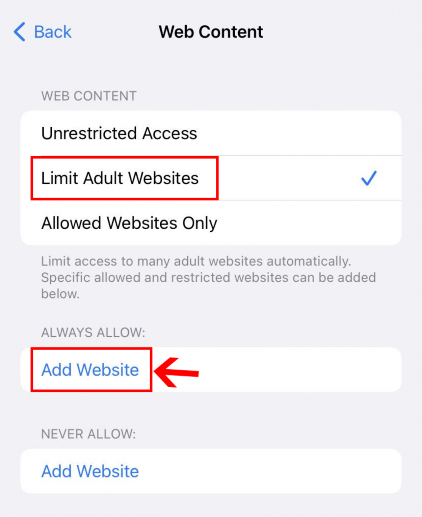 Limit adult websites on iPhone
